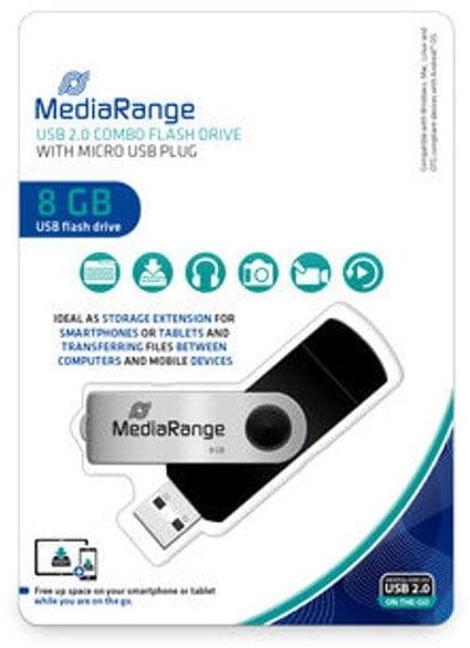 MediaRange MR930-2 pamięć USB 8 GB USB Type-A / Micro-USB 2.0 Czarny, Srebrny