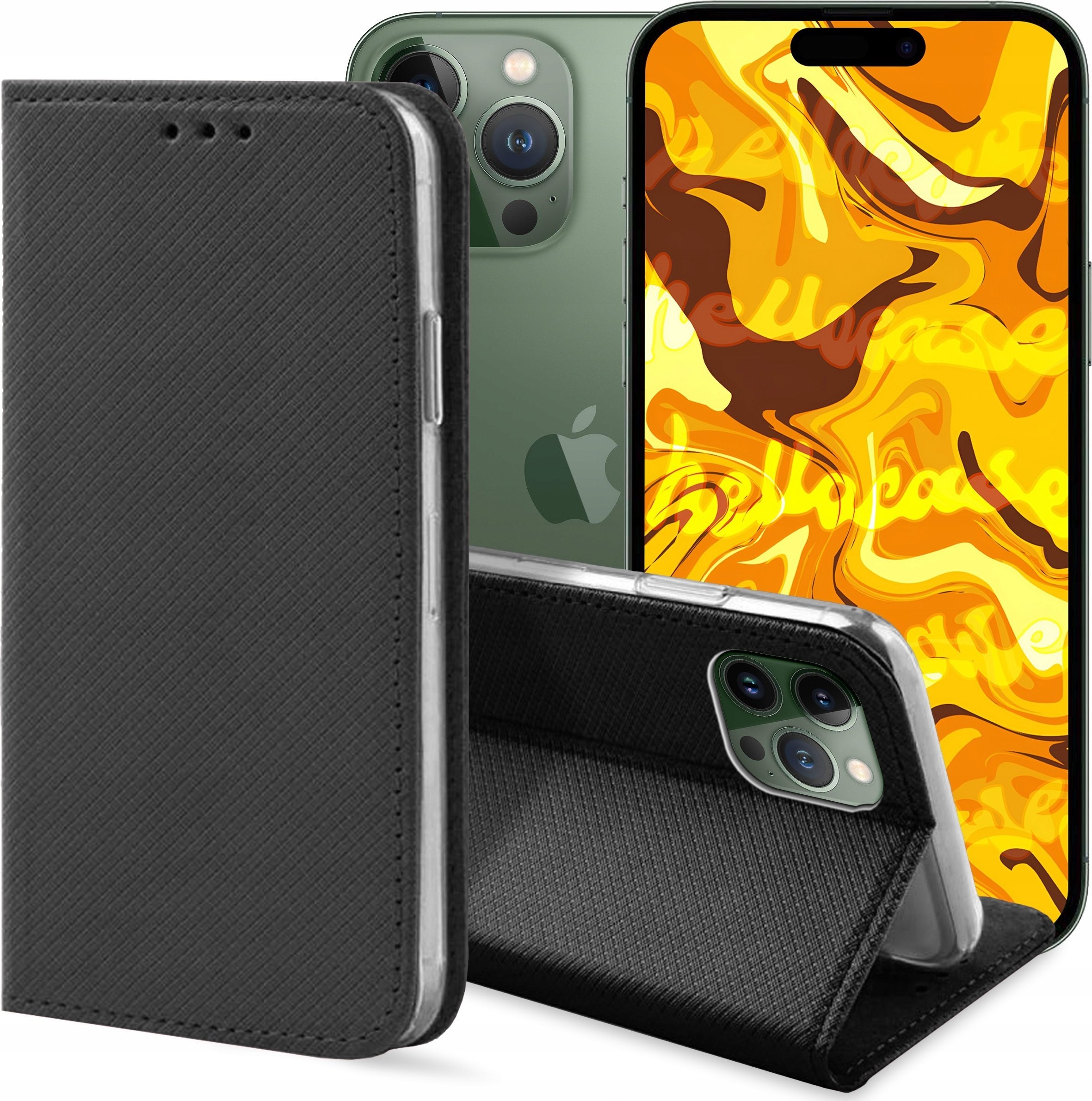Hello Case ETUI Z KLAPKĄ DO IPHONE 15 PRO CZARNE ZAMYKANE MAGNETYCZNE KABURA FUTERAŁ