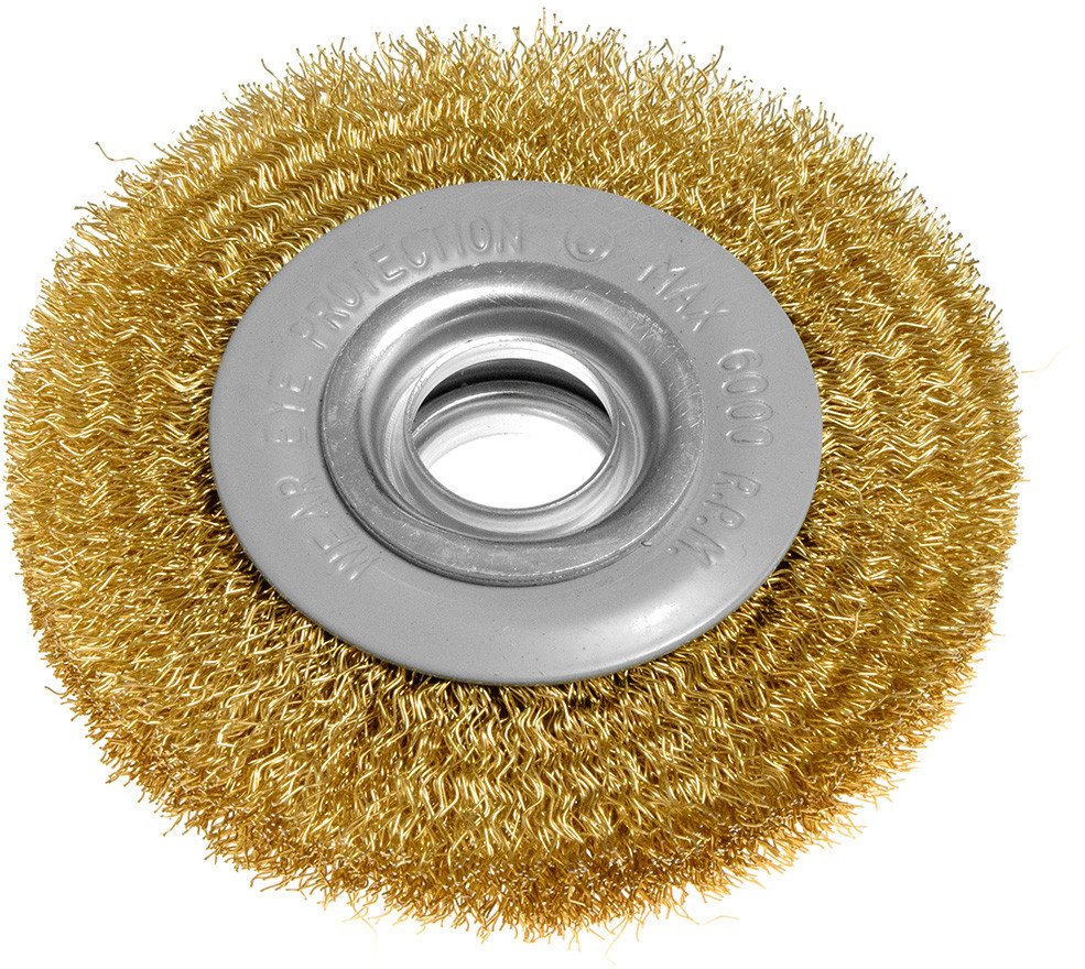 Szczotka druciana tarczowa 100 x 20 mm, drut karbowany, mosiądzowany