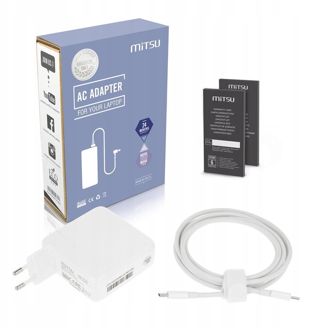 Zasilacz sieciowy Mitsu 61W USB-C, USBC, 5-20.3V, 3A (white) do notebooka