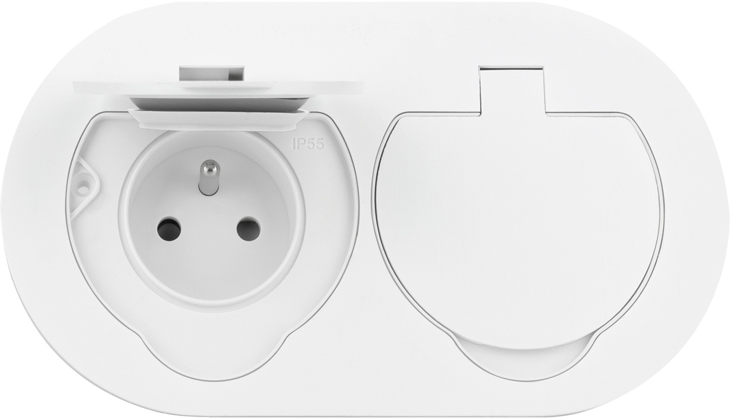 Hermetyczne gniazdo elektryczne podwójne, owalne, IP55, 2x2P+Z(French), białe