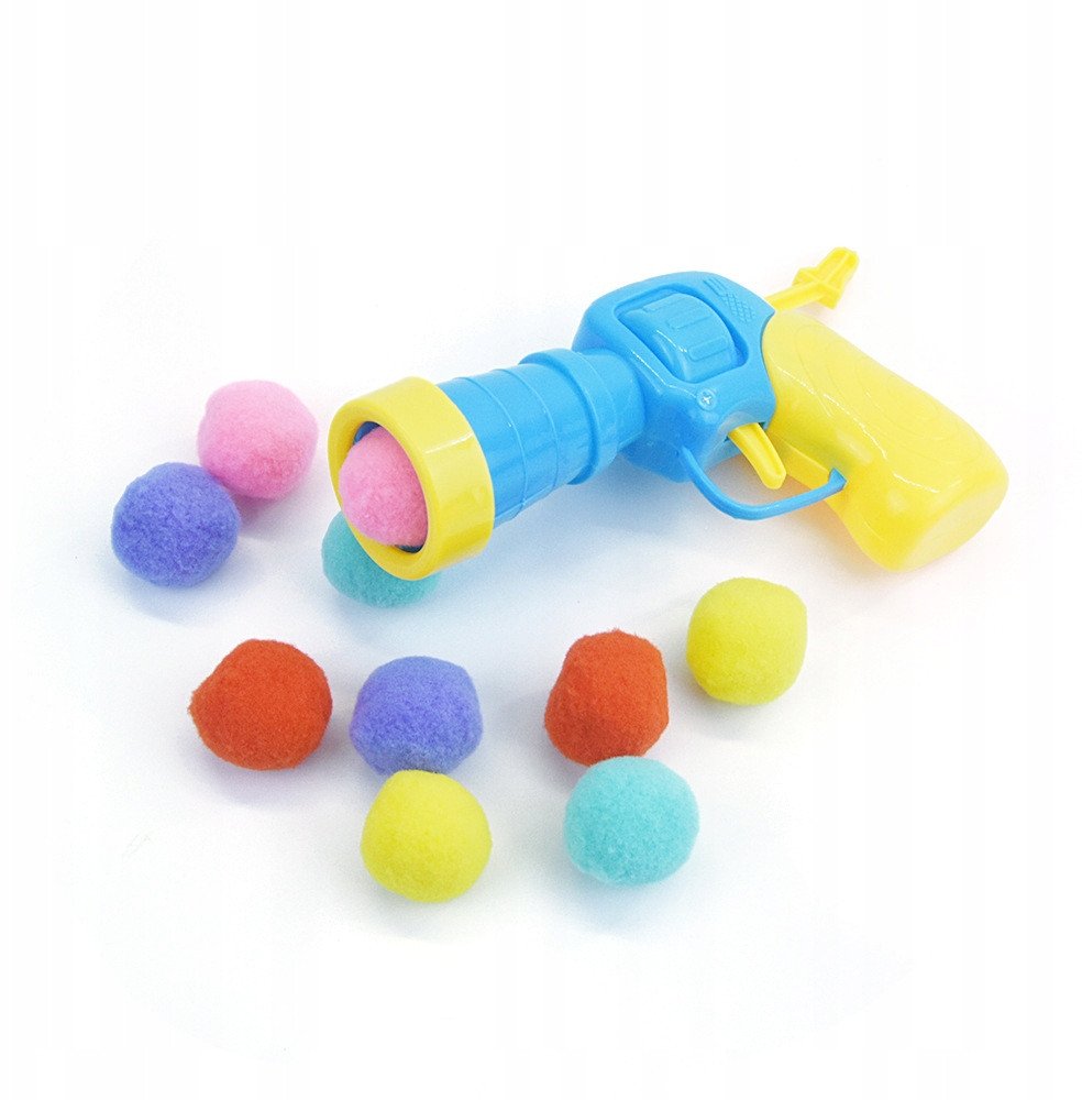 Zabawka dla KOTÓW DZIECI Pistolet na WŁÓCZKĘ 50 KUL WEŁNIANYCH PIŁKAMI KOTA