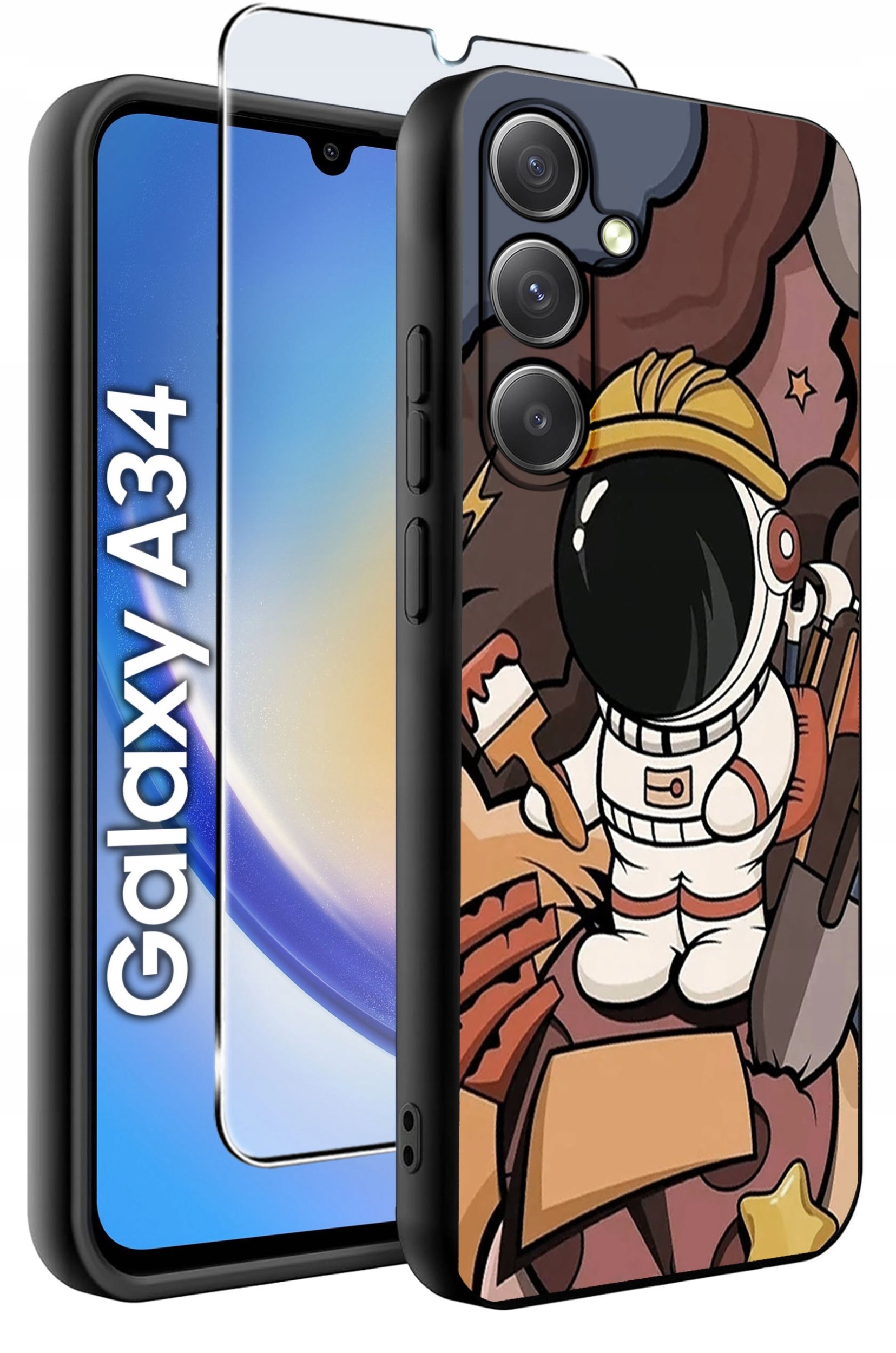 ETUI do Samsung A34 5G WZORY | SILIKONOWE MATT CASE + SZKŁO 9H