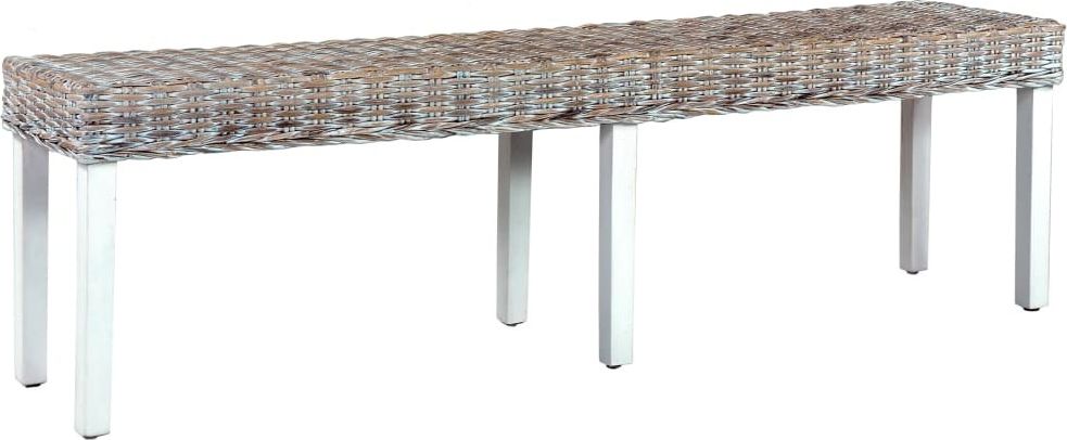 vidaXL VidaXL Ławka, 160 cm, biała, naturalny rattan kubu i lite drewno mango