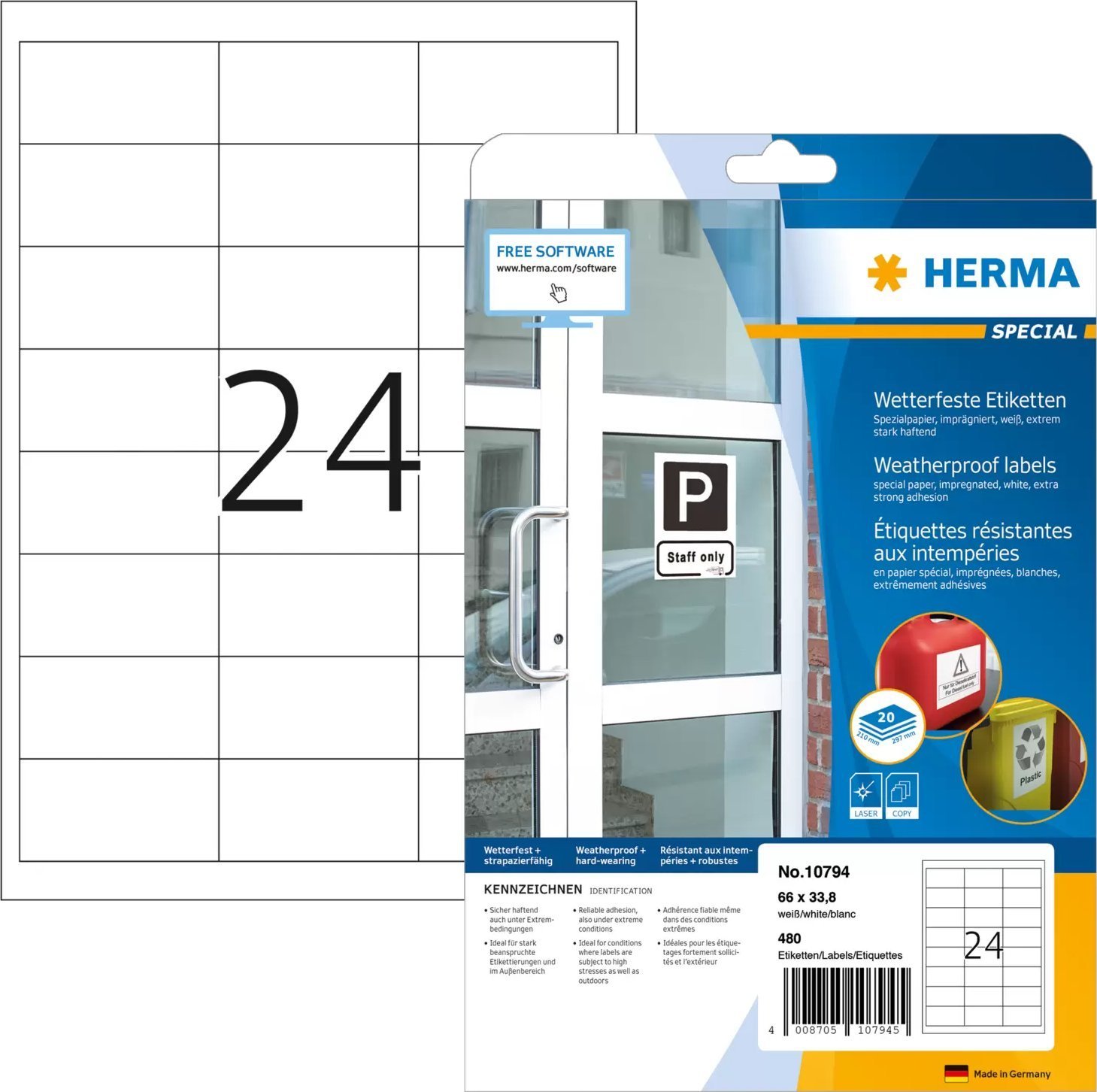 Herma HERMA Wetterfeste Imprägn.Etik.A4 20 Blatt 66x33.8