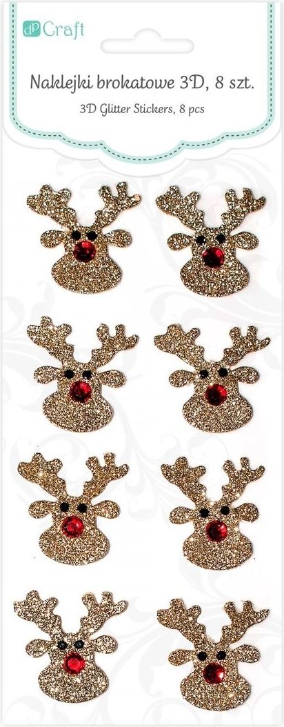 DP Craft Naklejki brokatowe 3D - renifery, 8 szt. (DPNB-008)