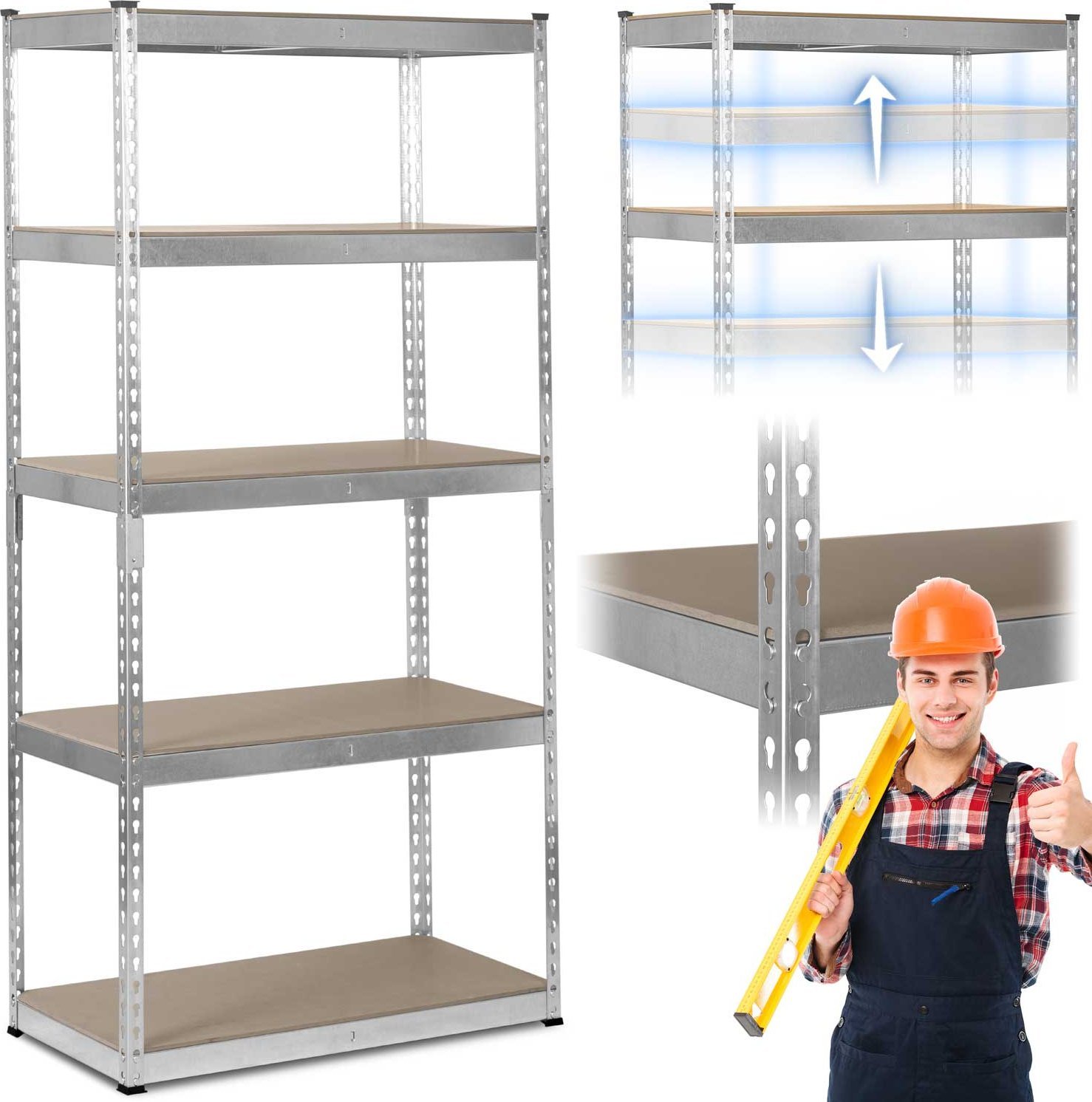 Humberg Regał metalowy magazynowy 183 x 90 x 45 cm Humberg HR-700 srebrny