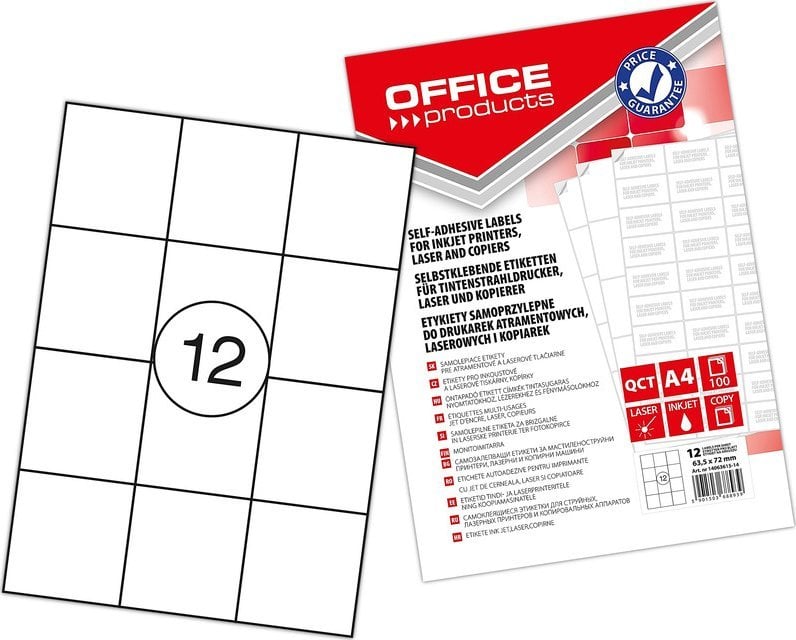 Office Products Etykiety Office Products A4 63.5x72mm białe (100)