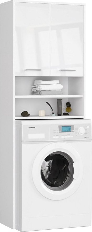 Elior Biały regał łazienkowy w połysku nad pralkę - Rikero 4X