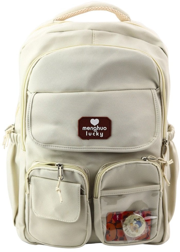 Plecak Miejski Szkolny Kapibara Brelok Przypinki Beżowy Kremowy 25L 42cm