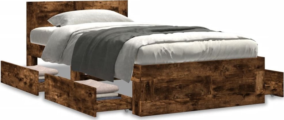 vidaXL vidaXL Rama łóżka z wezgłowiem, przydymiony dąb, 100x200 cm