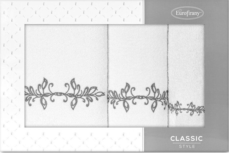 Eurofirany Komplet 3 ręczników z haftem KAMELIA białe+grafitowe