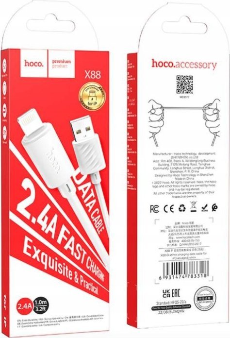 Kabel USB Hoco USB-A - Lightning 1 m Biały