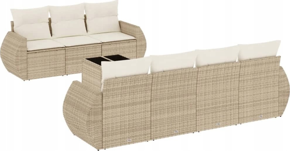 vidaXL 8-częściowy zestaw mebli ogrodowych z poduszkami, beżowy, polirattan