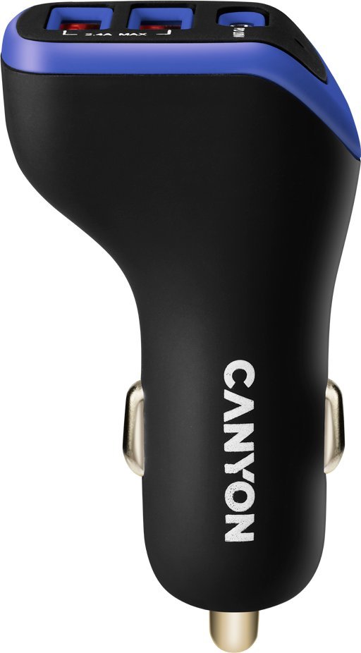 Ładowarka Canyon CANYON Ładowarka samoch. C-08, 1xUSB-C, 2xUSB, LED, Czarno-Fioletowa