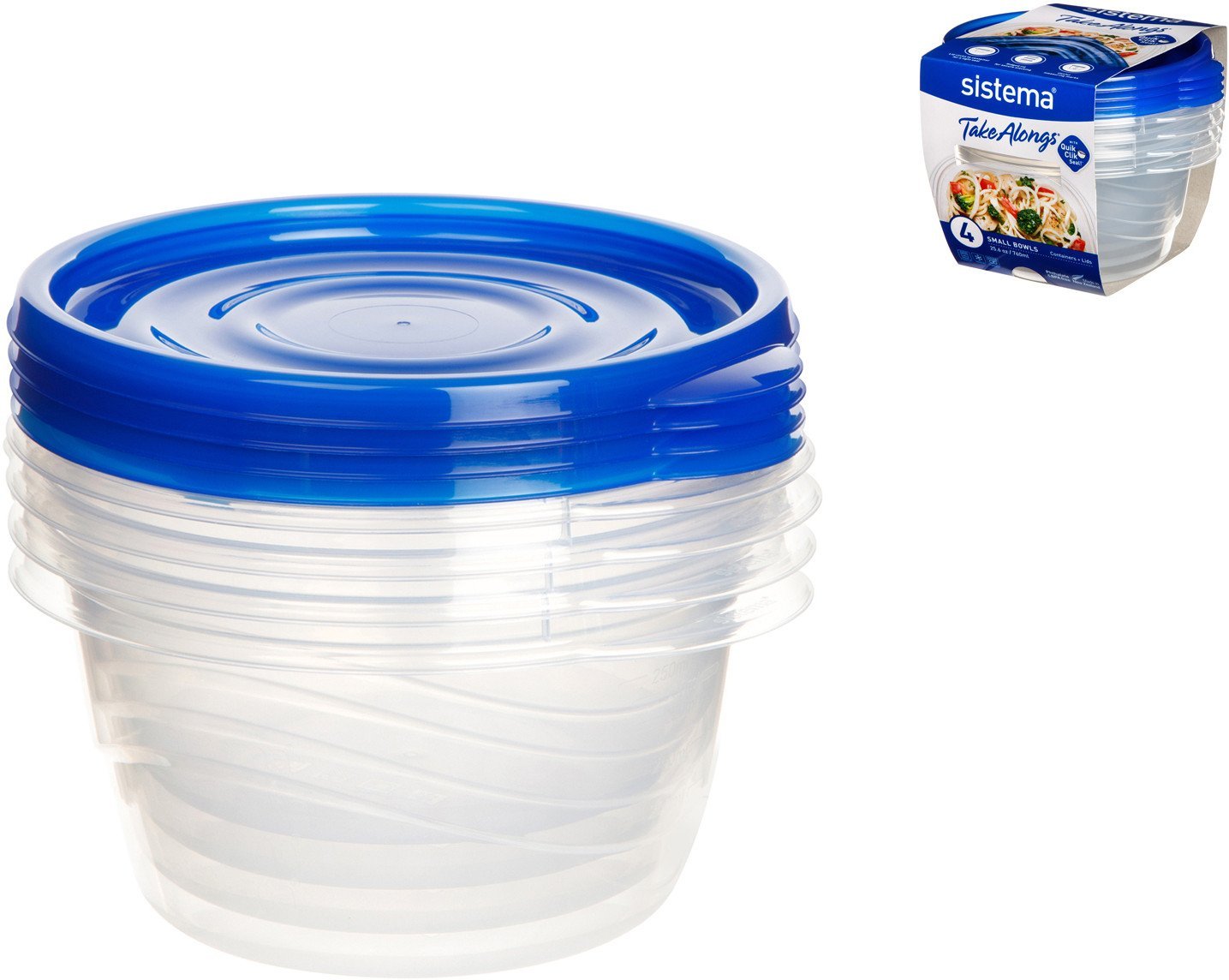 Sistema 760ml Small Bowl 4 Pack, Bowl, Round, 0.76 L, Blue, Transparent, Polypropylene (PP), New Zealand
