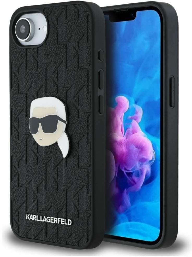 Etui Karl Lagerfeld Monogram Karl Head Pin do iPhone 16e czarny