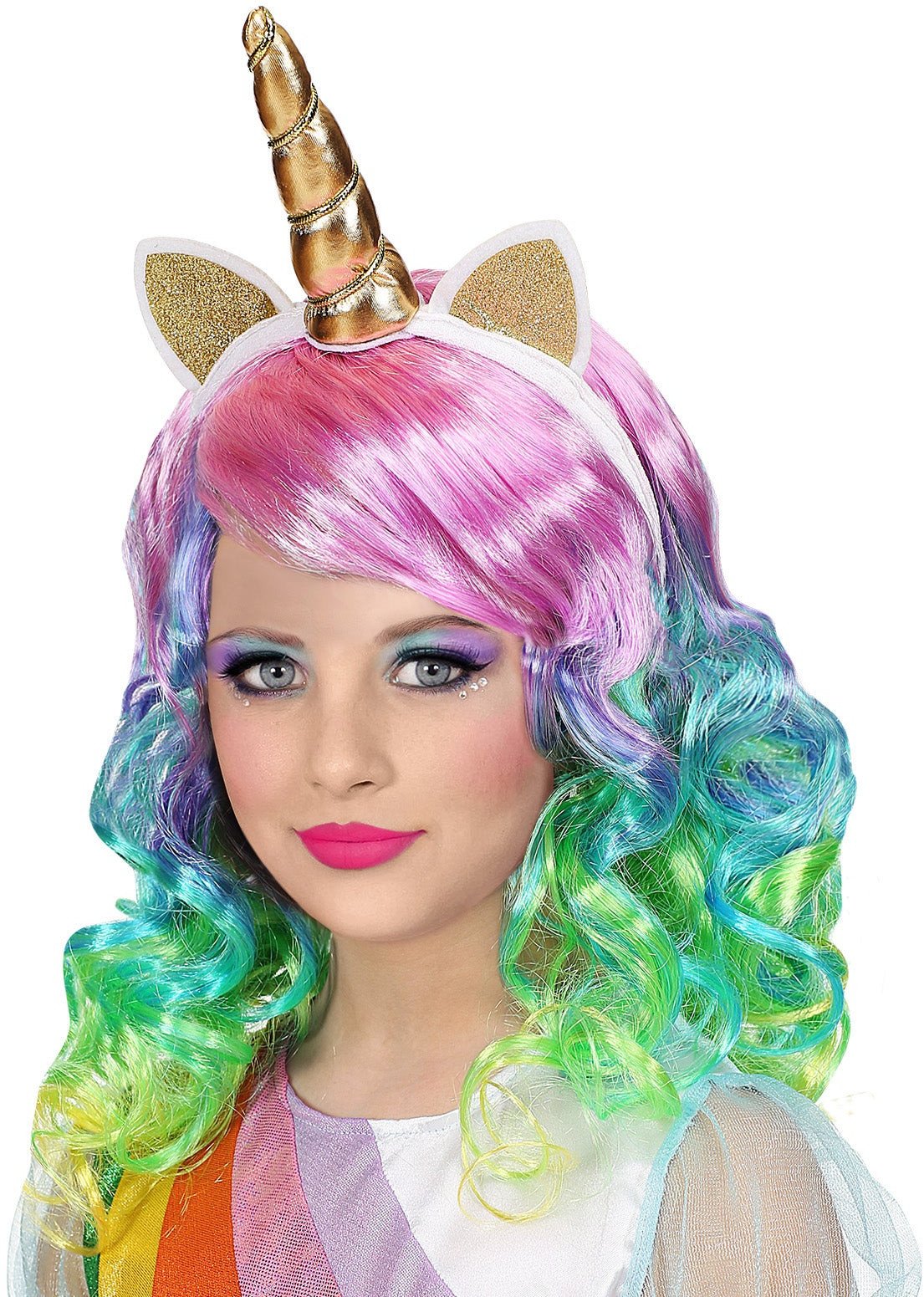 Tęczowa peruka z opaską jednorożca