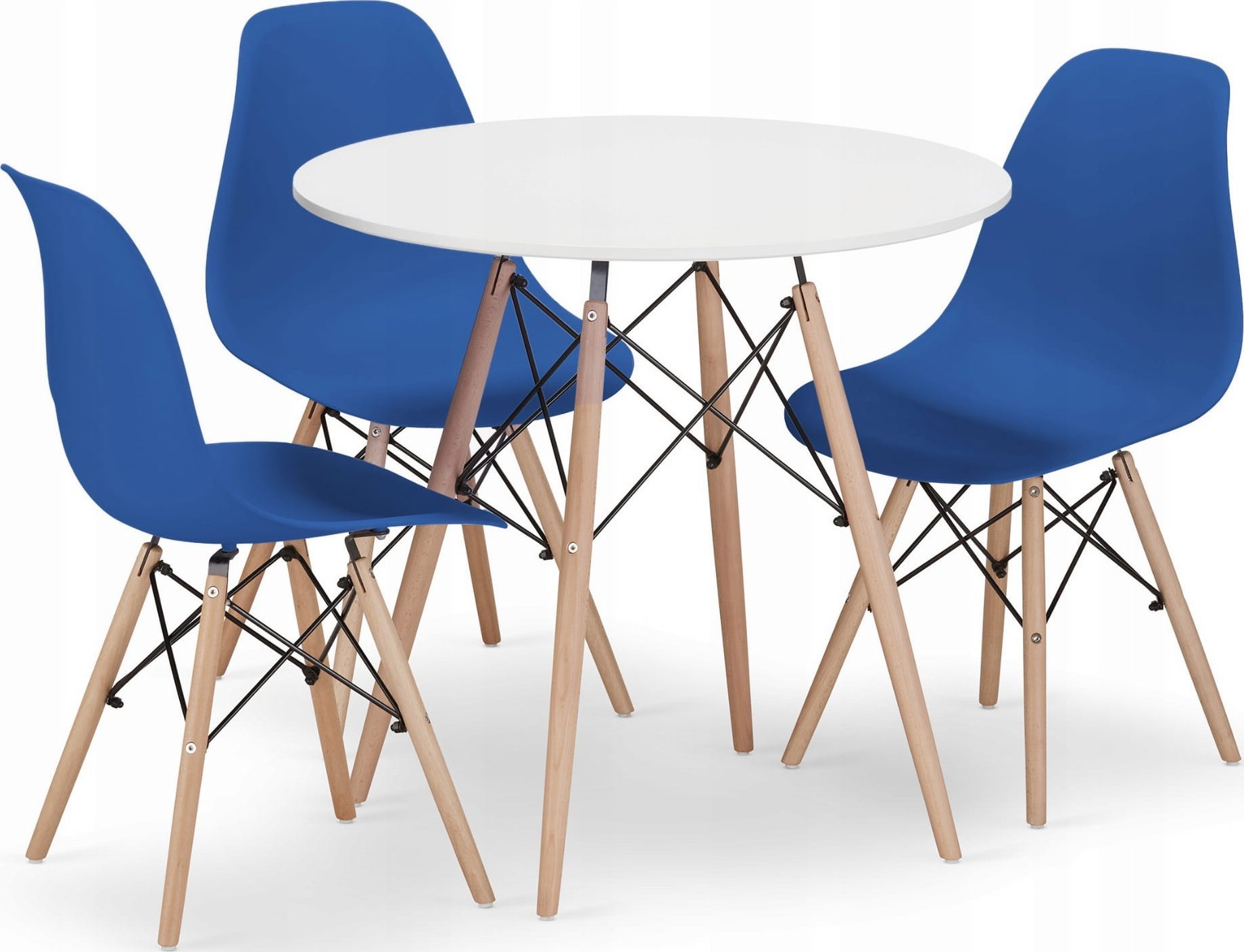 Leobert Zestaw stół okrągły TODI 80cm biały + 3 krzesła OSAKA niebieskie