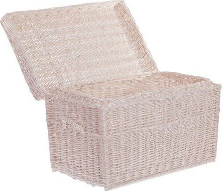WickerPL Kufer Wiklinowy Wybielany skrzynia wiklinowa z wiekiem kosz na zabawki 70x42 H47 cm