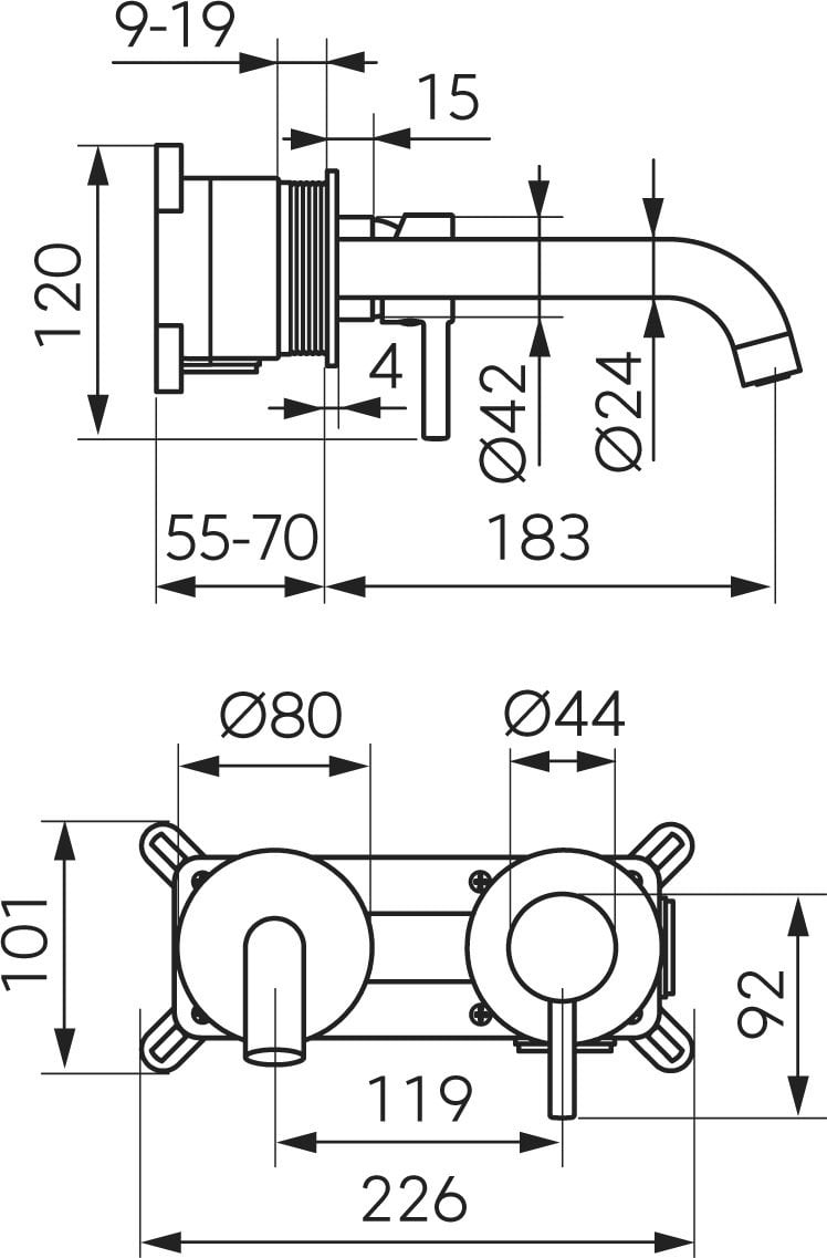 Bateria umywalkowa Ferro BCK3PA / CIRICULUS / BAT. UMYWALKOWA PODTYNKOWA CHROM