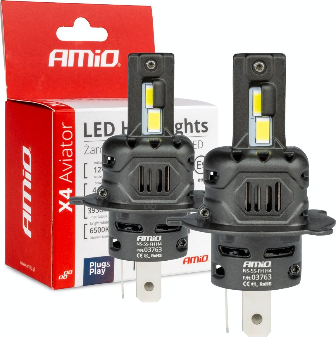 AMiO Żarówki samochodowe led seria x4 aviator h4/h19 6500k canbus amio-03763