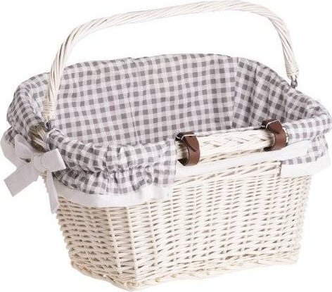 WickerPL WIKLINOWY wybielany KOSZ NA ROWER KOSZ ROWEROWY Z PASKAMI SKÓRZANYMI I OBSZYCIEM 46X34 H23/28 CM