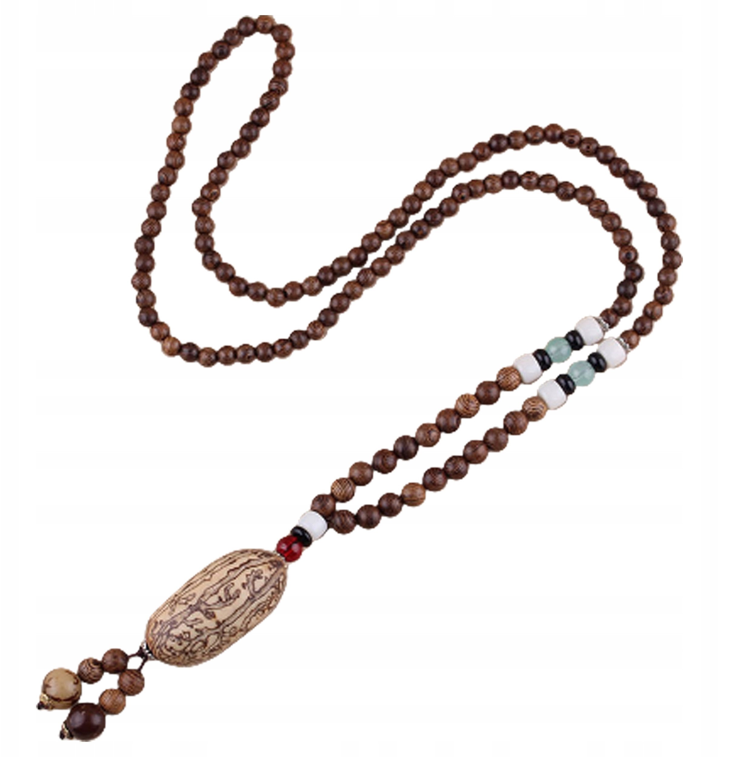 Naszyjnik Drewniany NEPAL BUDDYJSKI MALA Amulet KORALIKI Handmade TYBET