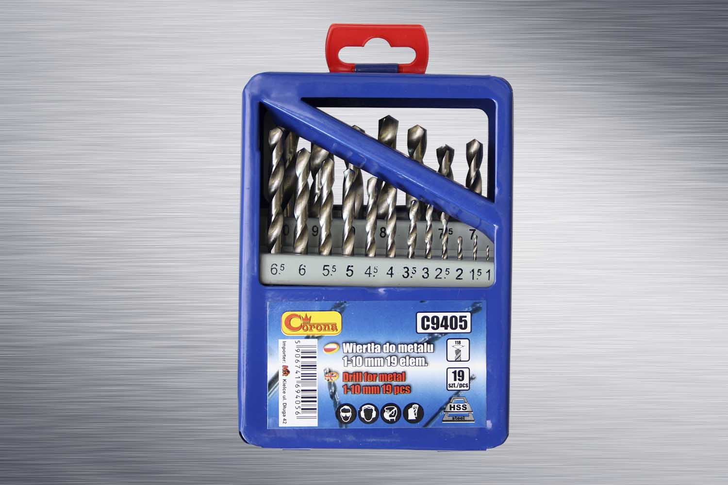 Wiertło Corona HSS walcowe 1,5 2 7 4,5 4 5,5 5 1 3 2,5 3,5 6 10 6,5 7,5 8 8,5 9 9,5mm zestaw (C9405)