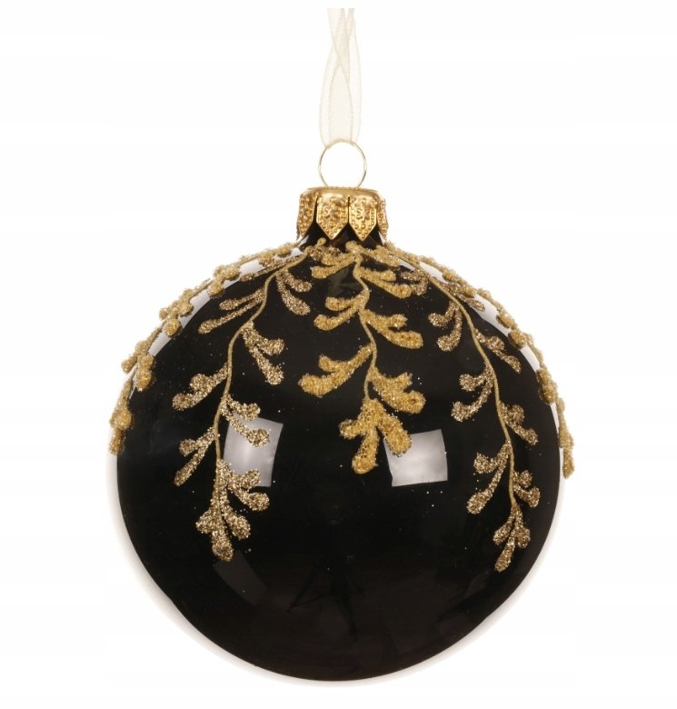 Bombka choinkowa szklana 8 cm czarna ze złotym zdobieniem 1 szt.