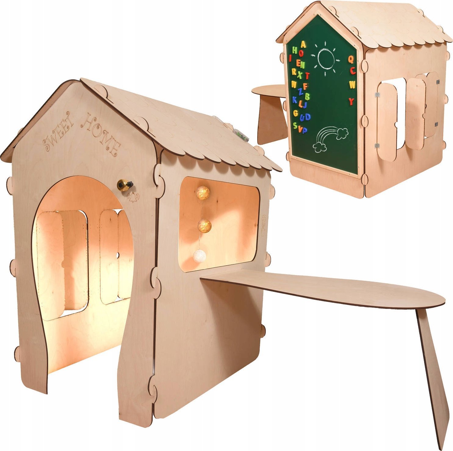 Ikonka Domek ogrodowy drewniany stolik tablica kredowa 86 x 137 x 105 cm