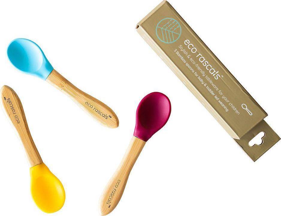 ECO RASCALS ECORASCALS Zestaw łyżeczek bambusowa z silikonową nakładką 3 SZT MIX(żółta, niebieska, czerwona) one size