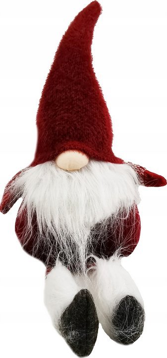 Dekoracja świąteczna kontrast Skrzat Gnom Mikołaj siedzący na święta 53cm czerwony