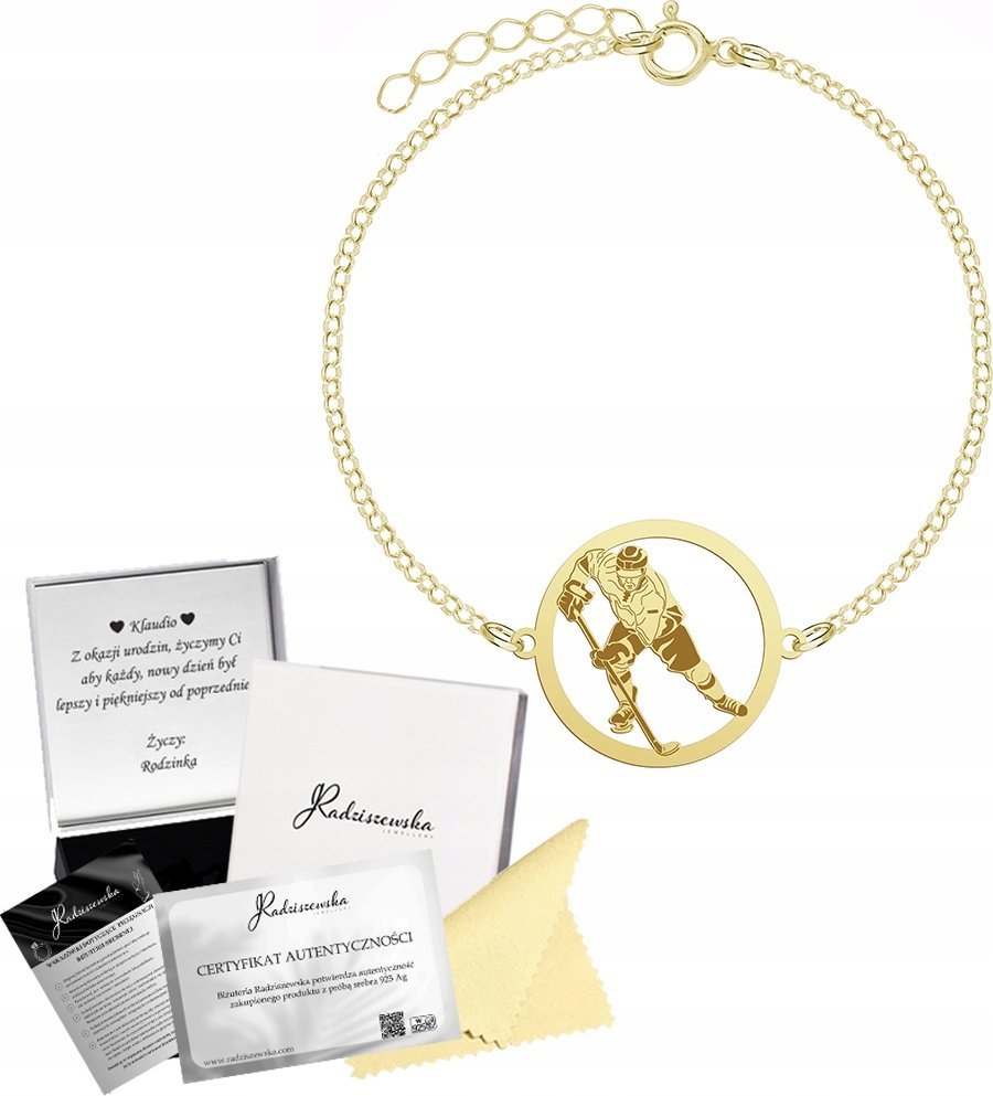 MEJK Jewellery Bransoletka Złota Hokej Hokeista Łańcuszek Prezent Biżuteria GRAWER GRATIS