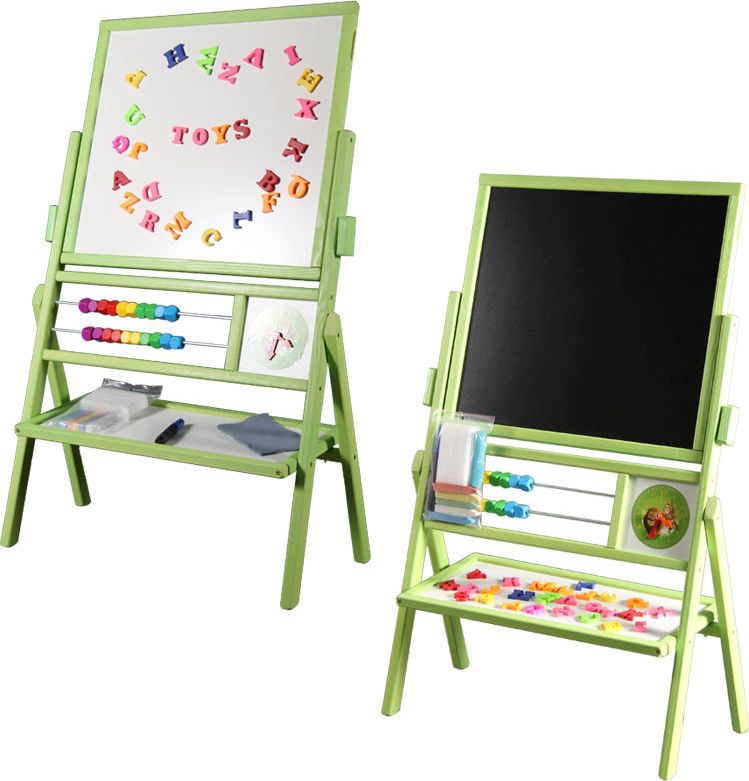 3toysm Dvipusė medinė magnetinė piešimo lenta, apverčiama, su laikroduku ir skaitliukais, žalia, TZ