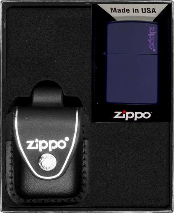 Zestaw ZIPPO Zapalniczka NAVY BLUE MATTE LOGO Prezentowy No3