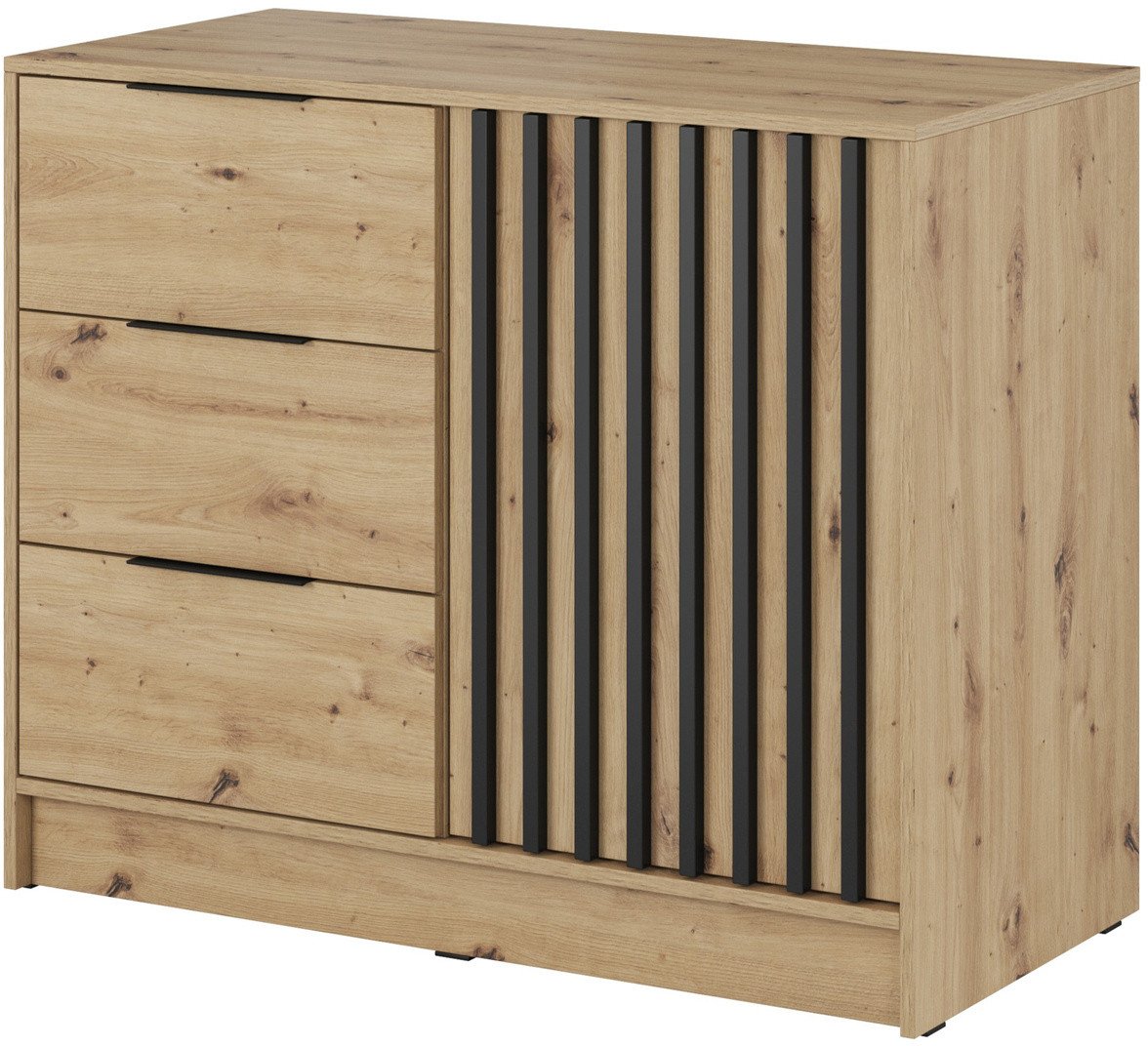 Komoda Stilo 105cm w kolorze dąb artisan + czarne lamele