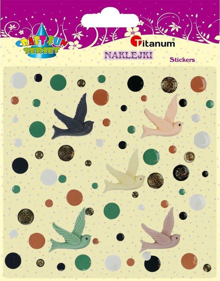 Titanum Naklejki żywica 3D ptaszki 5szt + kółka mix 60szt