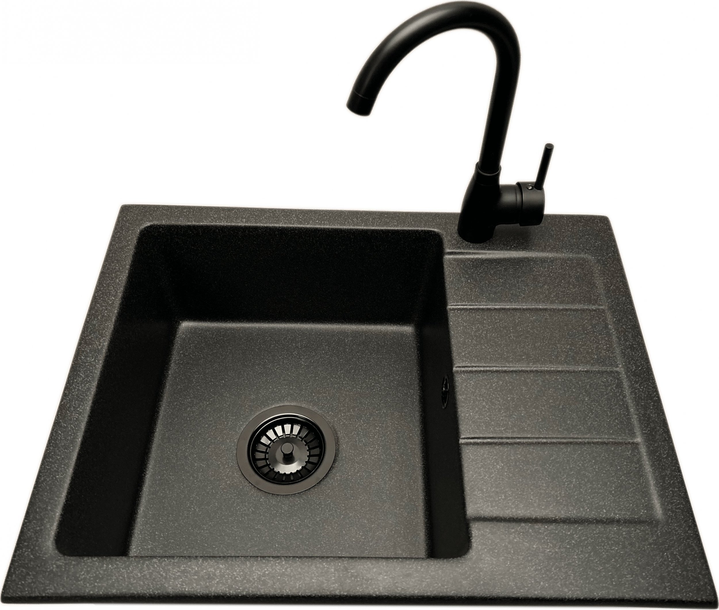 Zlewozmywak PREHNIT Zlewozmywak jednokomorowy z ociekaczem ADAL grafit z prawym ociekaczem + bateria LUNA