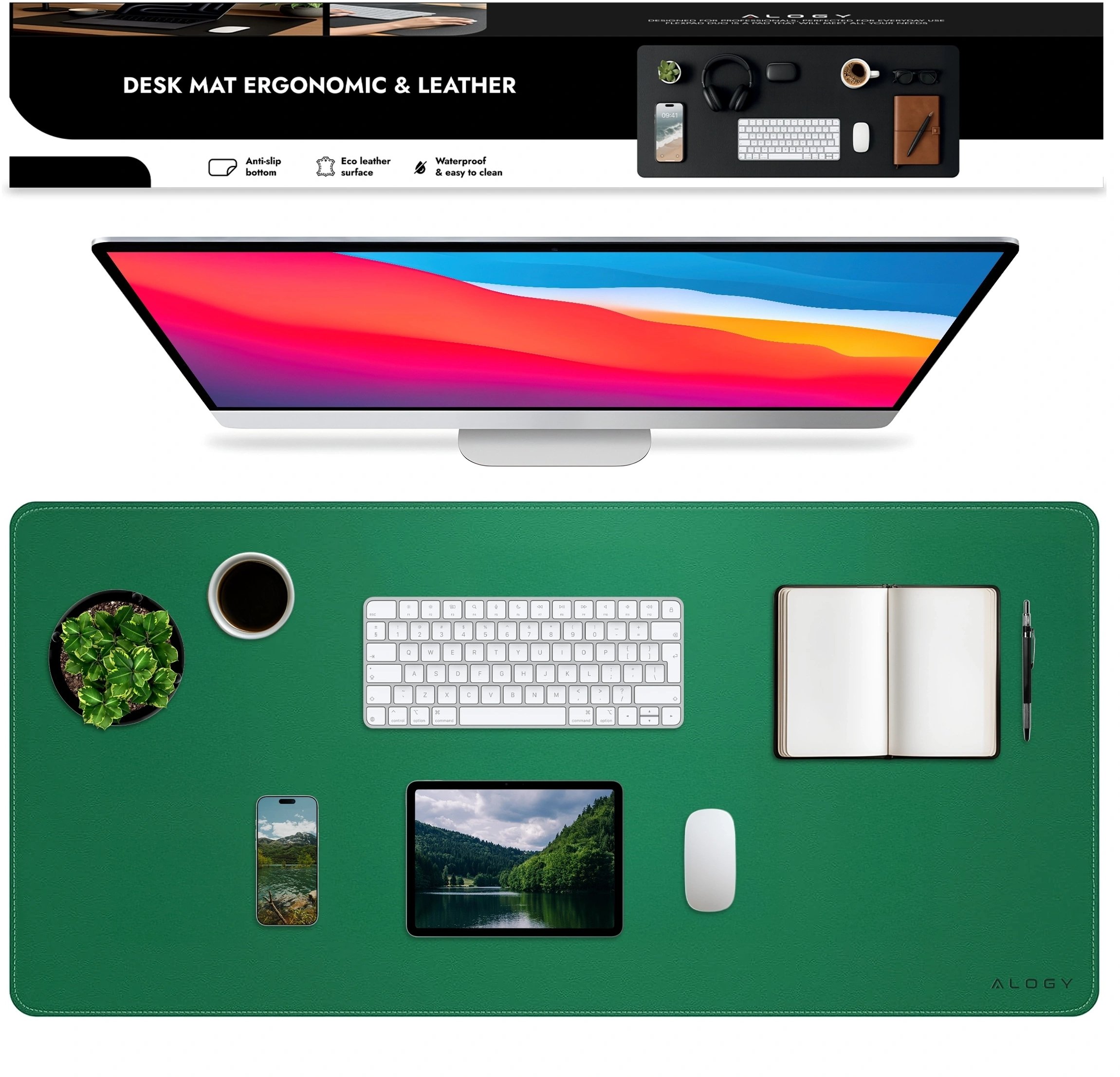 Alogy Podkładka na biurko 10050 cm antypoślizgowa mata ochronna pod mysz i klawiaturę stylowa i trwała