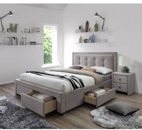 Halmar Łóżko Evora Beżowe - 160 cm z szufladami