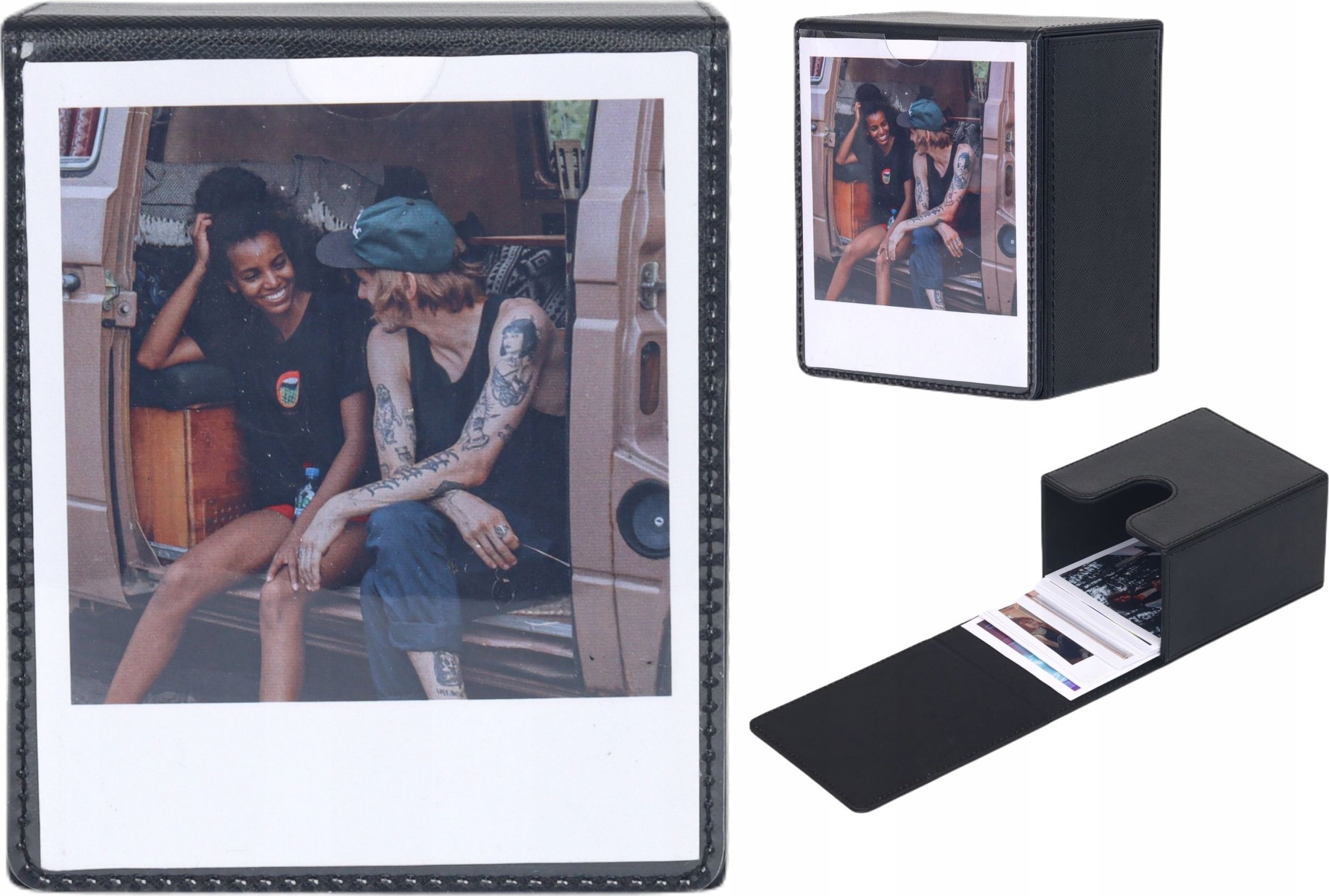 Etui Pudełko Box Na 100 Zdjęcia Do Fuji Instax Wide 400 Sq Polaroid 600 Now / Czarny / Okienko