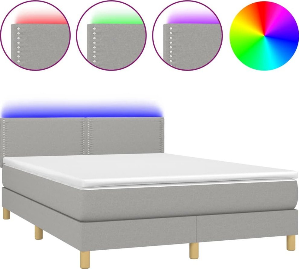 Łóżko Kontynentalne Z Materacem, Jasnoszare, 140X190Cm, Tkanina