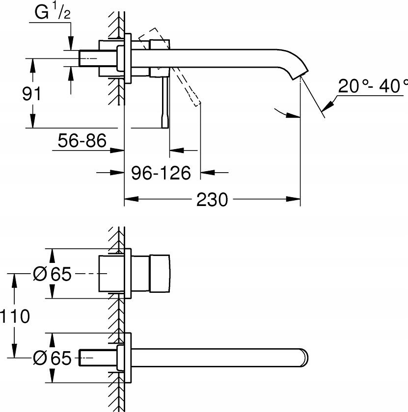 Grohe Grohe 2-otworowa bateria umywalkowa Essence rozmiar L czarny 29193KF1