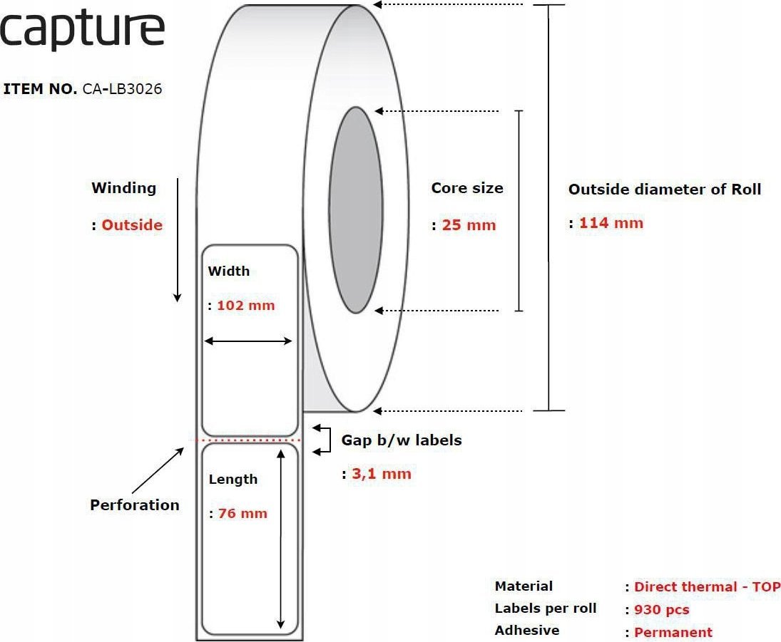 Capture Label 102x76, Core 25,