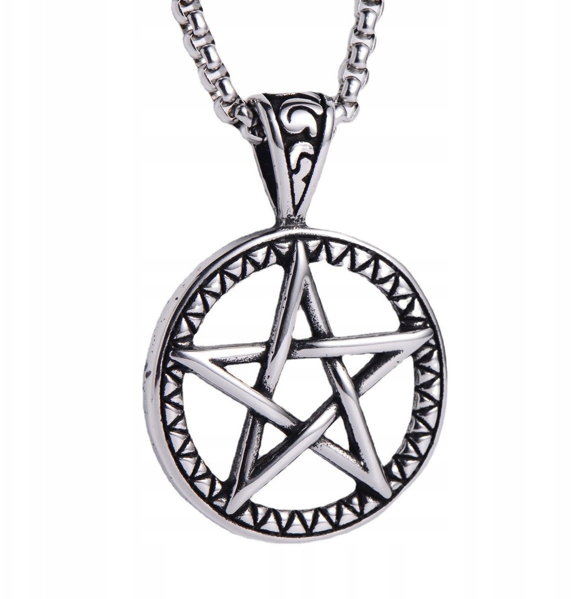 NASZYJNIK Srebrny Stal Łańcuszek PENTAGRAM 311