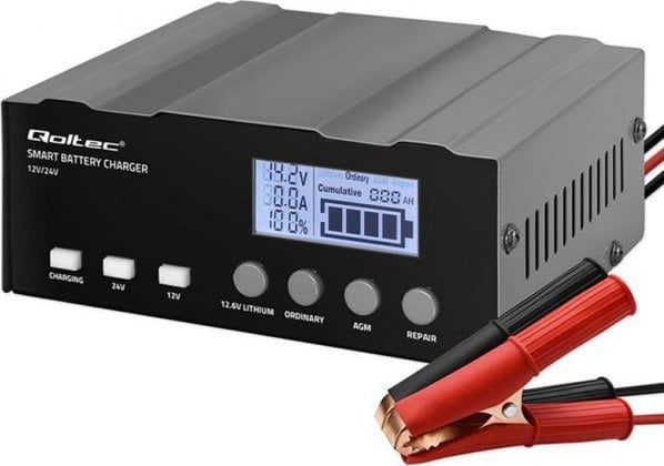 Ładowarka inteligentna Qoltec mikroprocesorowa 12V | 12.6V | 24V | Prostownik z funkcją naprawy do akumulatora AGM GEL LiFePO4 |
