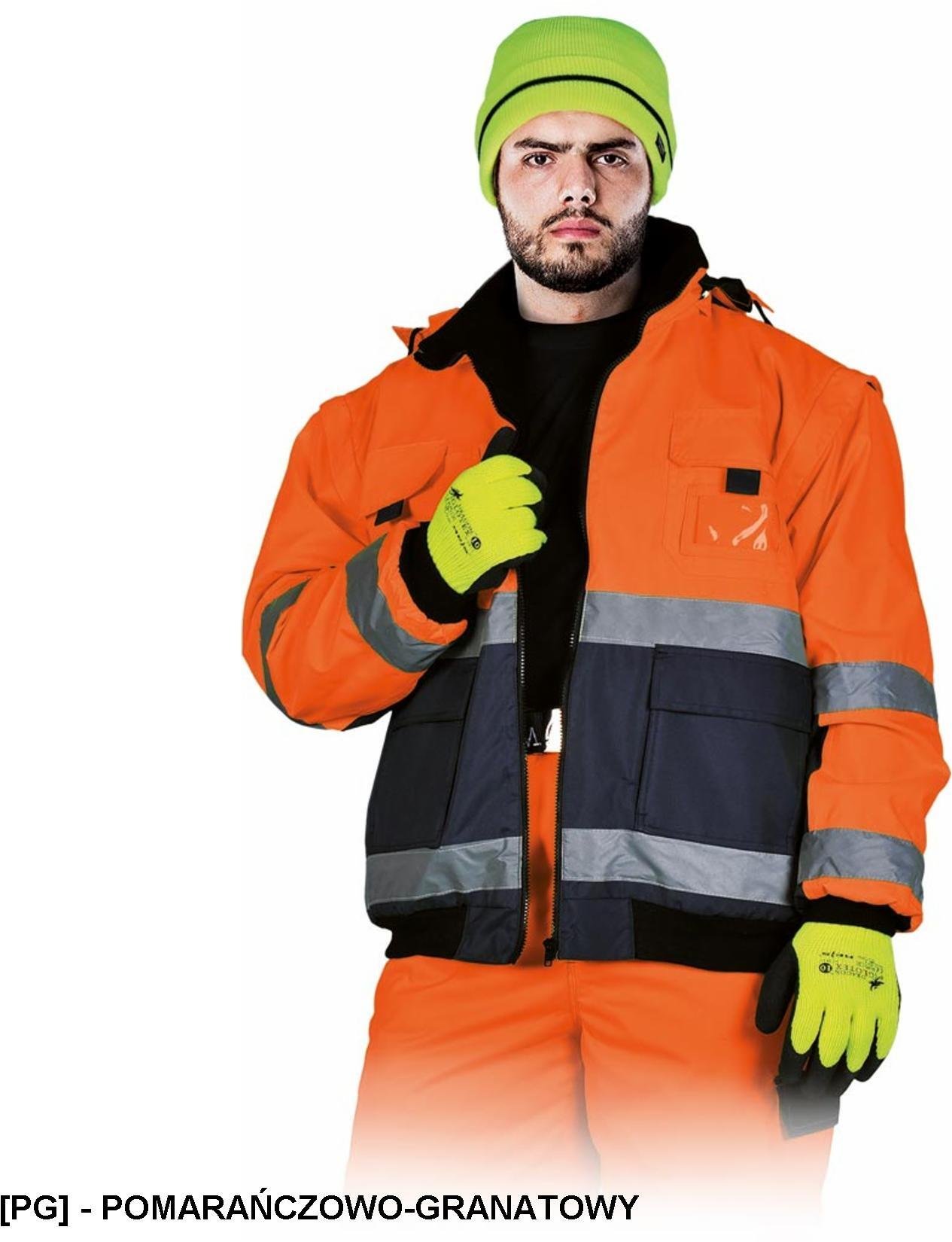 Reis LH-VIBER - Kurtka ocieplany polarem z pasami odblaskowymi oraz odpinanymi rękawami - pomarańczowo-granatowy XL