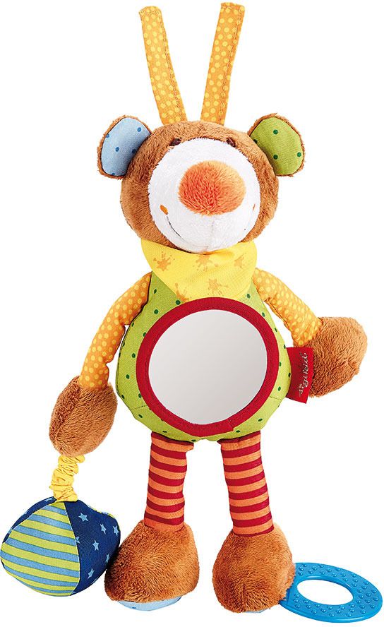 Sigikid Przytulanka aktywizująca - Miś z gryzakiem, lusterkiem, wibracją i szeleszczącą folią - PlayQ (40100)