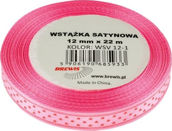 BREWIS Wstążka satynowa serca 12mm kolor 1 Brewis